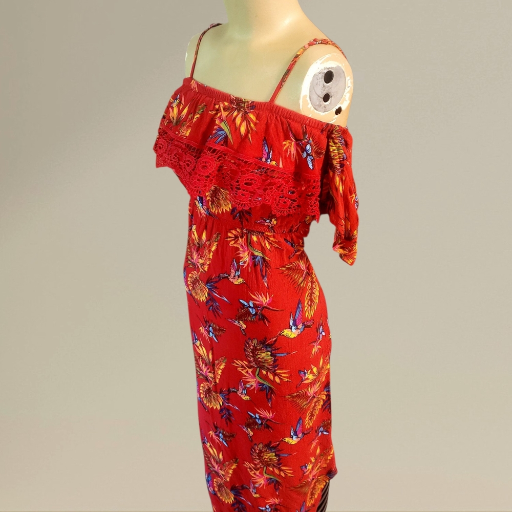 Floral Red Off-Shoulder Dress